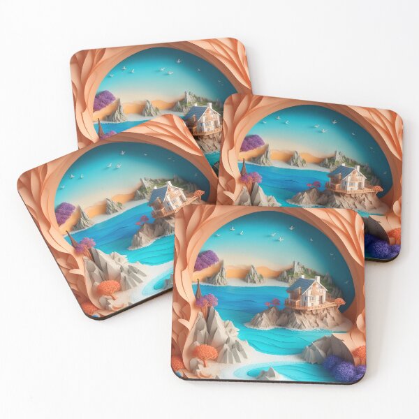 Item preview, Secluded Beach House Papercut Art designed and sold by Ceemko's Vintage Corner.