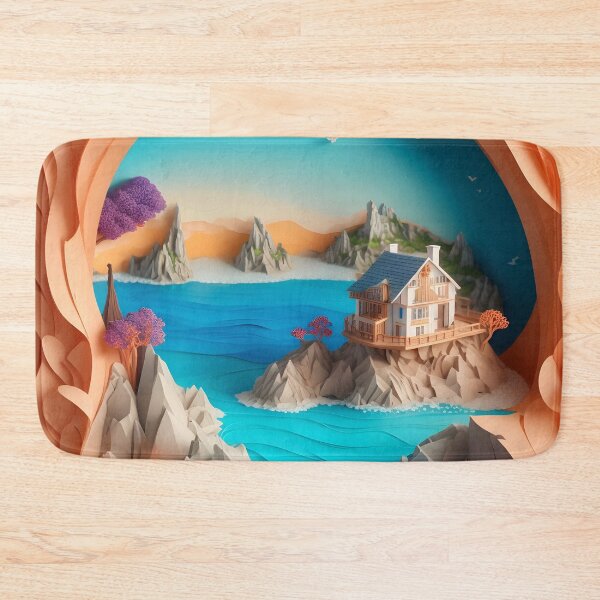 Item preview, Secluded Beach House Papercut Art designed and sold by Ceemko's Vintage Corner.