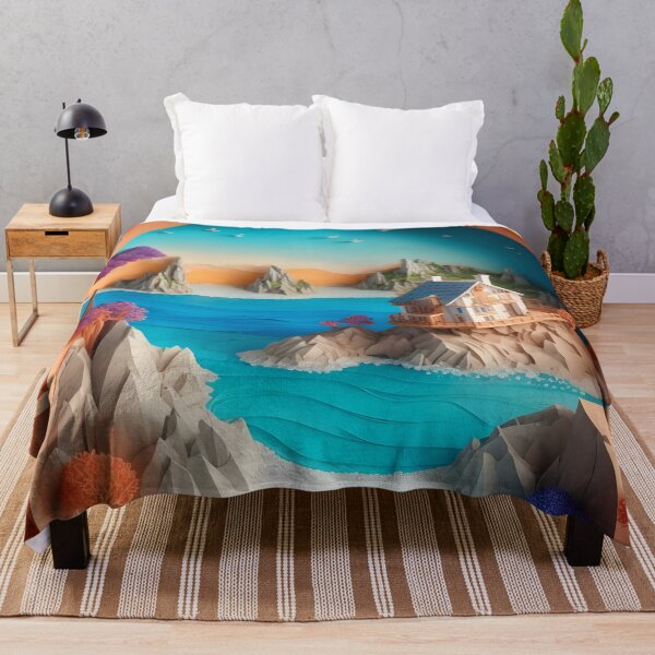 Item preview, Secluded Beach House Papercut Art designed and sold by Ceemko's Vintage Corner.