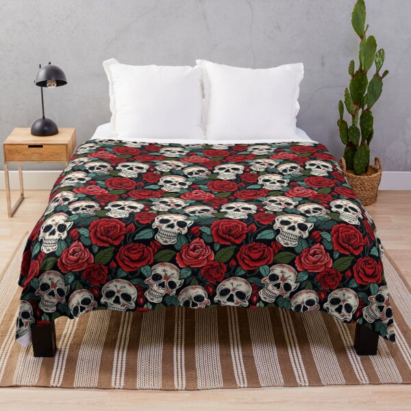 Item preview, Groovy Smiling Skull Boho Red pattern designed and sold by ElLocoMus.