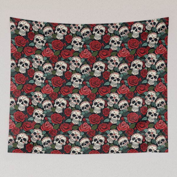 Item preview, Groovy Smiling Skull Boho Red pattern designed and sold by ElLocoMus.