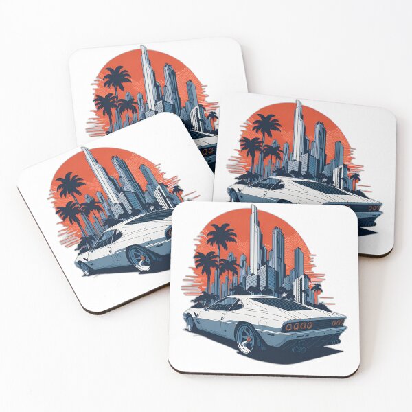 Artikelvorschau, Synthwave Retro Miami City, Oldtimer-Superauto entworfen und verkauft von DigitalEmporio.