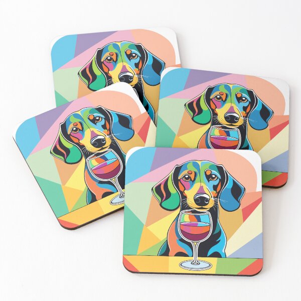 Item preview, cute dachshund and a glas of wine retro disco colorful design designed and sold by Leivenaar.