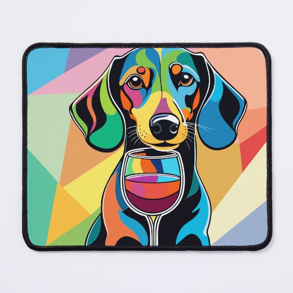 Item preview, cute dachshund and a glas of wine retro disco colorful design designed and sold by Leivenaar.