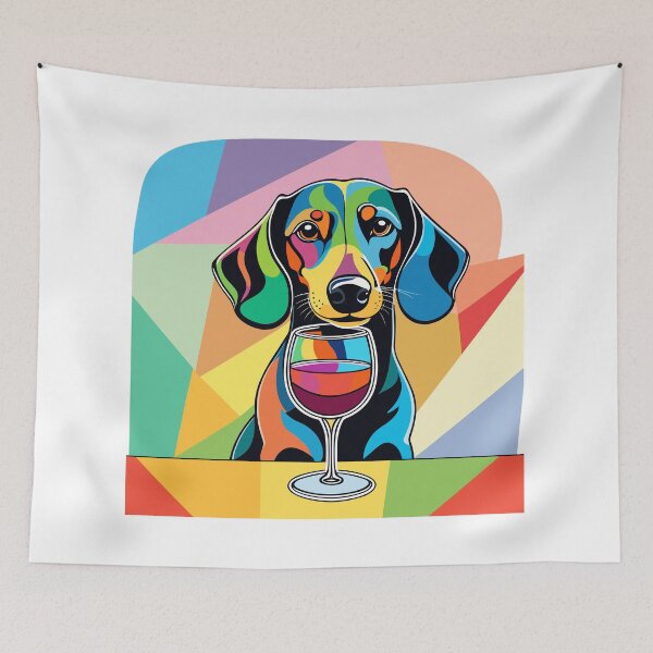 Item preview, cute dachshund and a glas of wine retro disco colorful design designed and sold by Leivenaar.