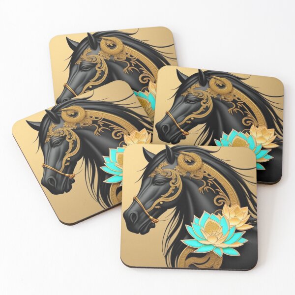 Item preview, Black horse and cyan lotus  designed and sold by Roxburylane.