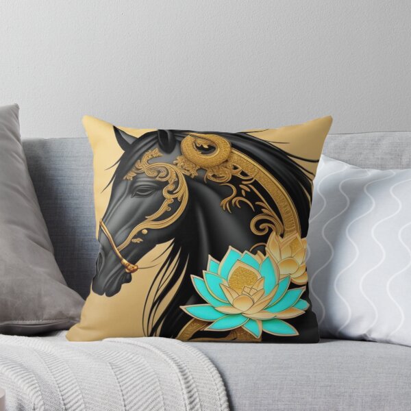 Item preview, Black horse and cyan lotus  designed and sold by Roxburylane.