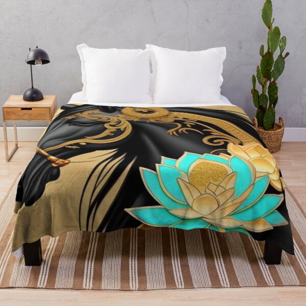 Item preview, Black horse and cyan lotus  designed and sold by Roxburylane.