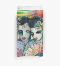 Geisha Girls Holding a Fan Duvet Cover