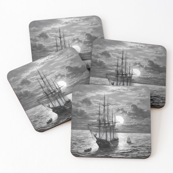 Item preview, The tall-masted ship sets down anchor in the moonlit ocean. designed and sold by Zen-Hues.