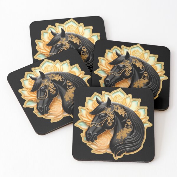 Item preview, Black horse and orange lotus  designed and sold by Roxburylane.