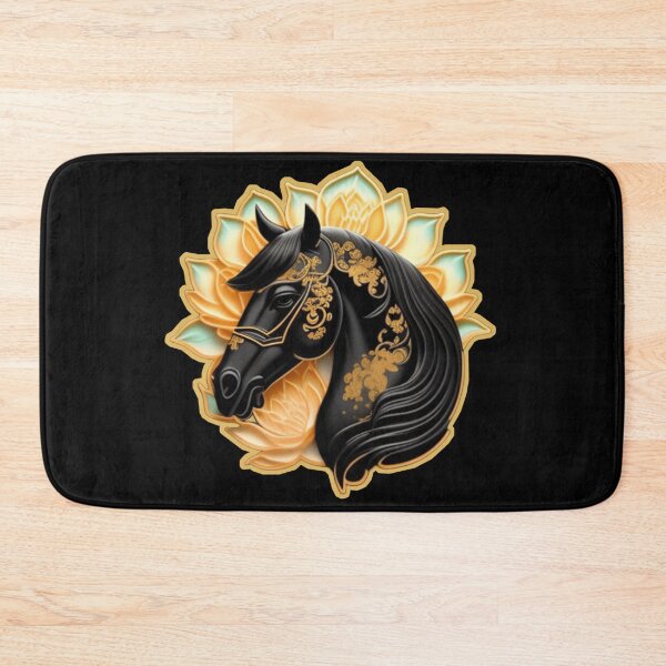 Item preview, Black horse and orange lotus  designed and sold by Roxburylane.