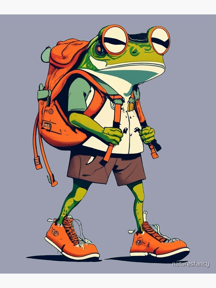 Funny Green Frog Hiking Cartoon | Greeting Card