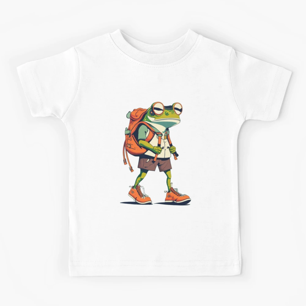 Funny Green Frog Hiking Cartoon Frog Kids Clothing | Redbubble