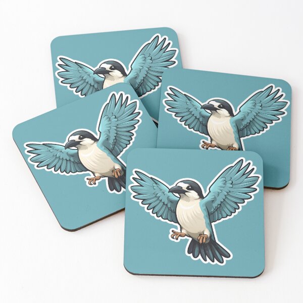 Item preview, Butcherbird with open blue wings designed and sold by GediaPrints.