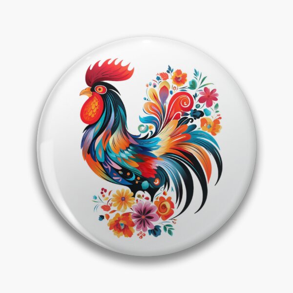 Item preview,  Rooster Flowers Folk Art Polish Hungarian French Blue  designed and sold by Wiseass.