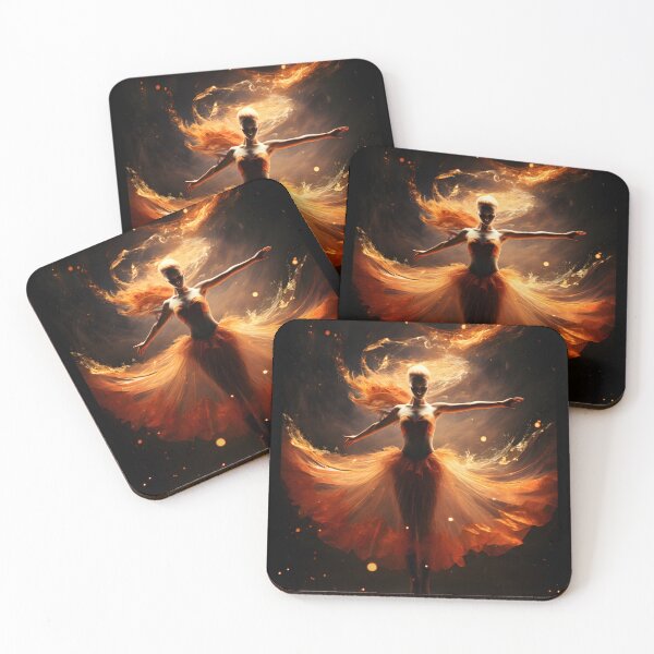 Item preview, Ballerina with fire swirling about her in the style of fairy tale and ballet academia illustrations designed and sold by AI-Only Creations.