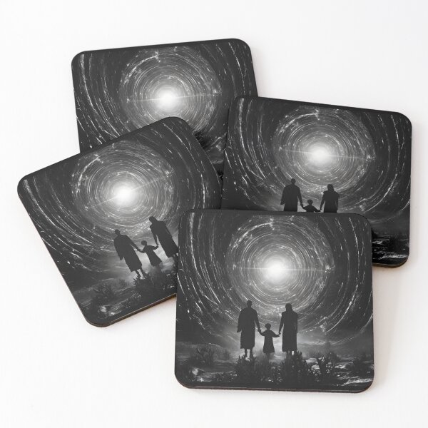 Item preview, A family walking towards a light showing tunnel in the style of cosmic symbolism designed and sold by AI-Only Creations.
