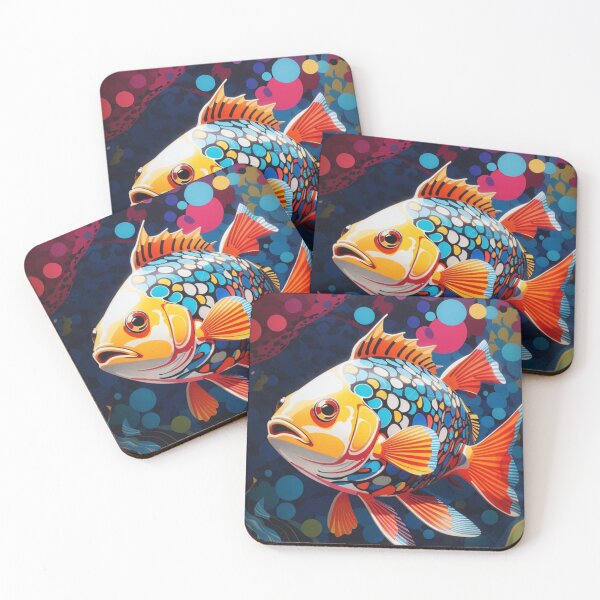 Item preview, Koi Fish pond of spotted cod fish carp in bright colors water designed and sold by sosmod1.
