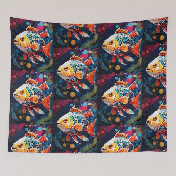 Item preview, Koi Fish pond of spotted cod fish carp in bright colors water designed and sold by sosmod1.