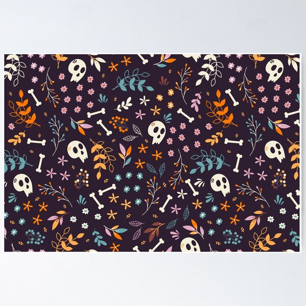 Item preview, Skull & Blossom Halloween Pattern designed and sold by IvanaGraphics.