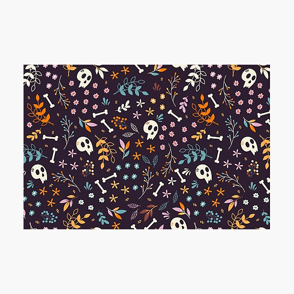 Skull & Blossom Halloween Pattern Photographic Print