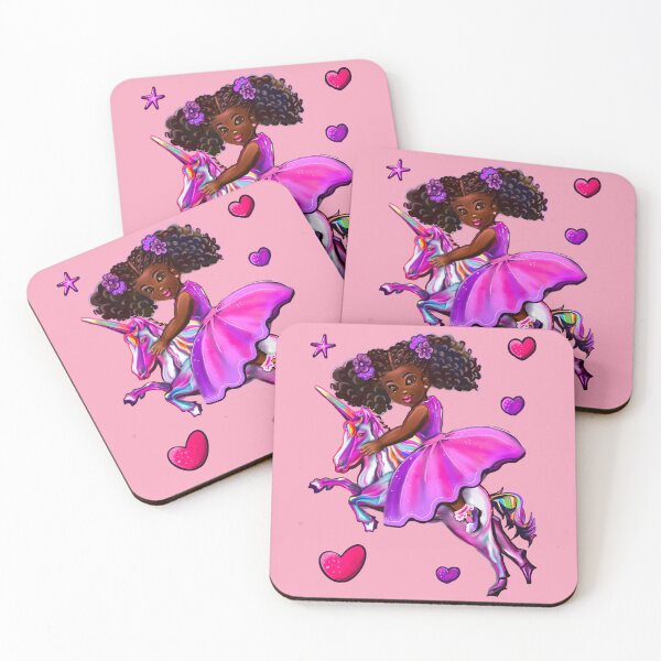 Item preview, African American Princess on a unicorn pony - black girl with curly afro hair on a horse. Black princess designed and sold by Artonmytee.