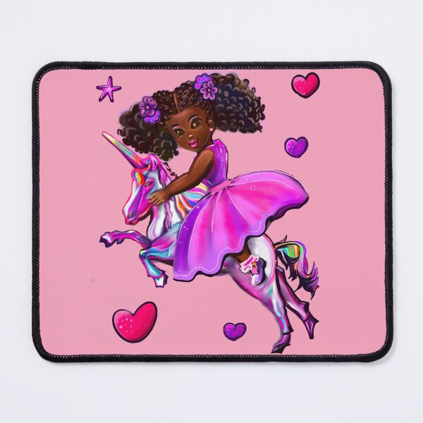 Item preview, African American Princess on a unicorn pony - black girl with curly afro hair on a horse. Black princess designed and sold by Artonmytee.