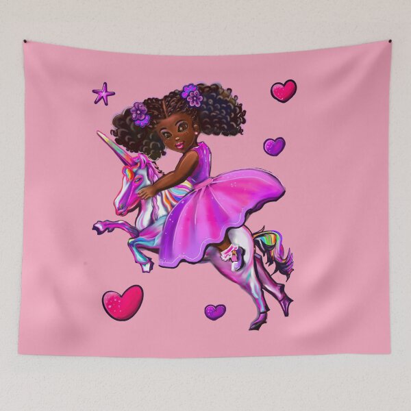 Item preview, African American Princess on a unicorn pony - black girl with curly afro hair on a horse. Black princess designed and sold by Artonmytee.