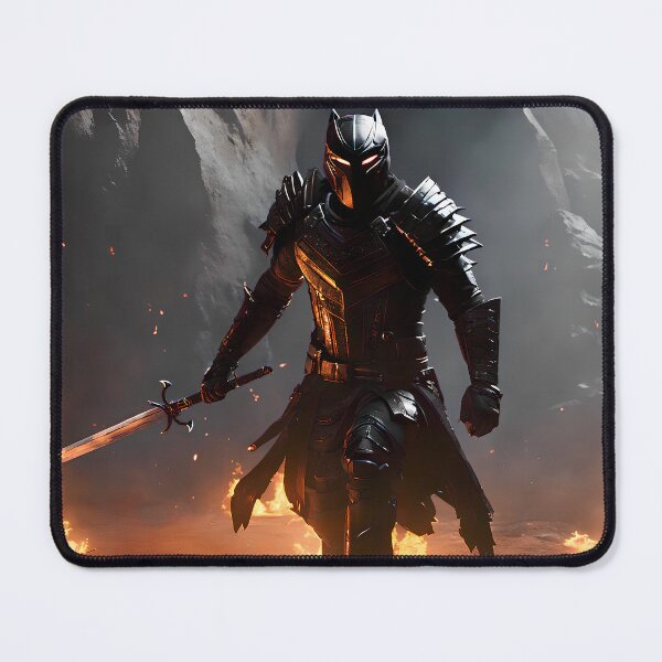 Item preview, Metallic Black Armor Knight Determined and Angry with Fire in Cave designed and sold by kenix73.