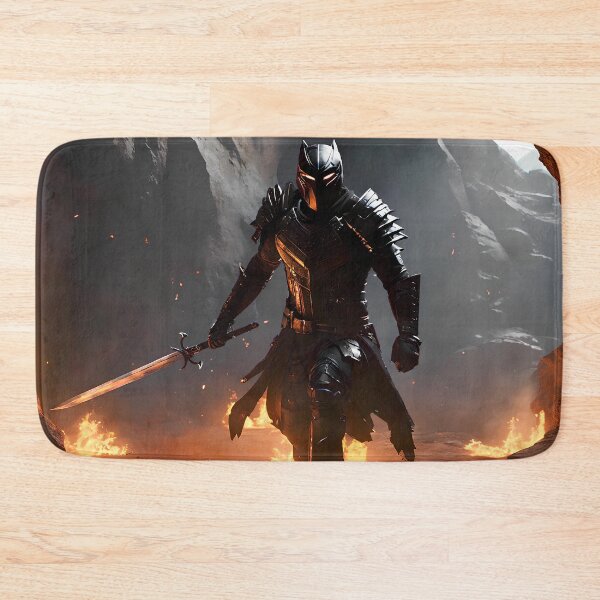 Item preview, Metallic Black Armor Knight Determined and Angry with Fire in Cave designed and sold by kenix73.