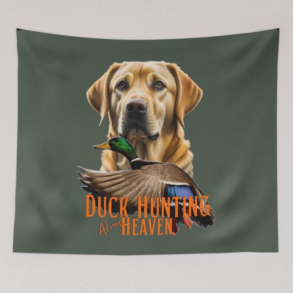 Item preview, Duck Hunting Yellow Labrador Retriever and Flying Mallard designed and sold by LifeCrush.