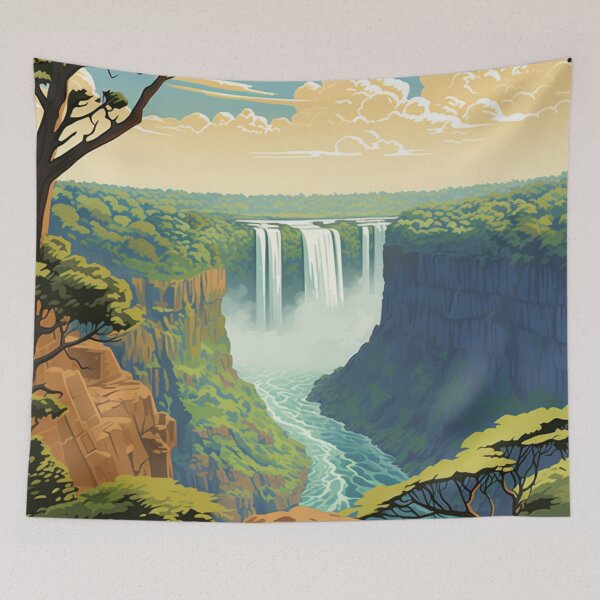 Item preview, A Pop Art Travel Print of Victoria Falls - Zambia / Zimbabwe designed and sold by StudioRedKoala.