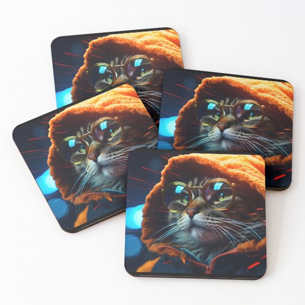Item preview, A streetcat as energetic street artist wearing a hoodie and glasses in the style of vivid street scenes designed and sold by AI-Only Creations.