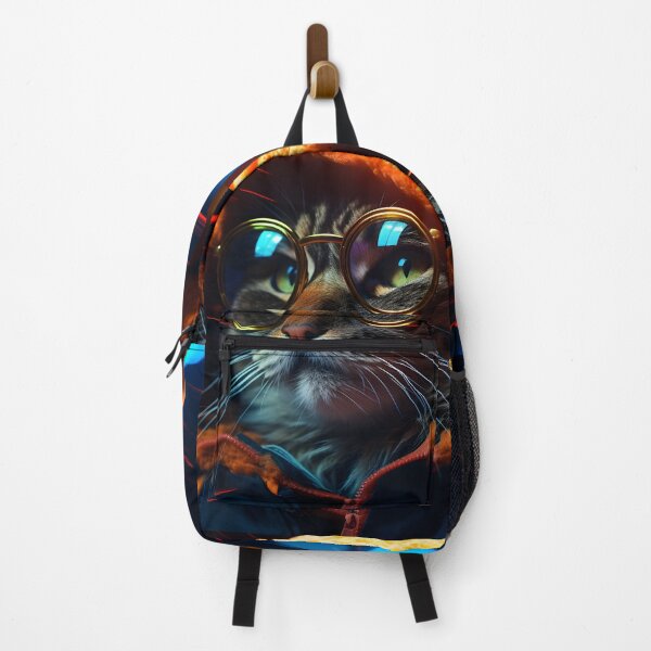 Item preview, A streetcat as energetic street artist wearing a hoodie and glasses in the style of vivid street scenes designed and sold by AI-Only Creations.