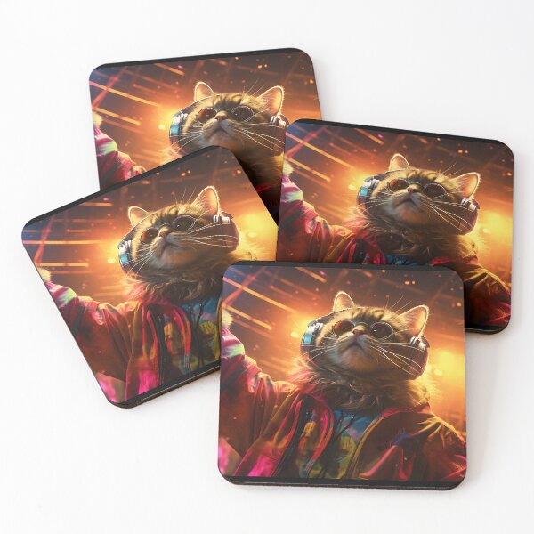 Item preview, A groovy DJ streetcat with headphones and sunglasses in the style of cyberpunk imagery designed and sold by AI-Only Creations.