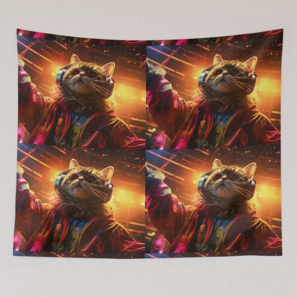 Item preview, A groovy DJ streetcat with headphones and sunglasses in the style of cyberpunk imagery designed and sold by AI-Only Creations.