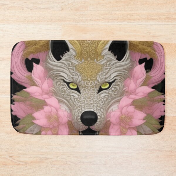 Item preview, Grey wolf and pink flowers  designed and sold by Roxburylane.