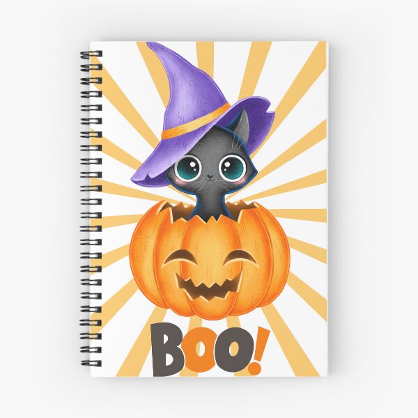 Item preview, Halloween Kitten With Blue Hat Goes Off from Pumpkin Tries to Scare You designed and sold by CastielloDesign.