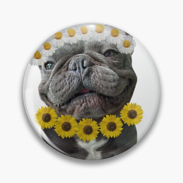 Item preview, BLACK BULDOG DOG WITH SUNFLOWERS AND DAISIES designed and sold by Erikasinhag.