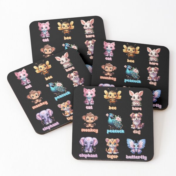 Item preview, bee, cat, dog, elephant, hare, monkey, peacock, tiger, butterfly, kawaii animals, animal designed and sold by PRYMULLART.