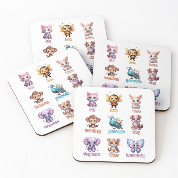 Item preview, kawaii animals, bee, cat, kitten, dog, elephant, hare, monkey, peacock, tiger, butterfly designed and sold by PRYMULLART.