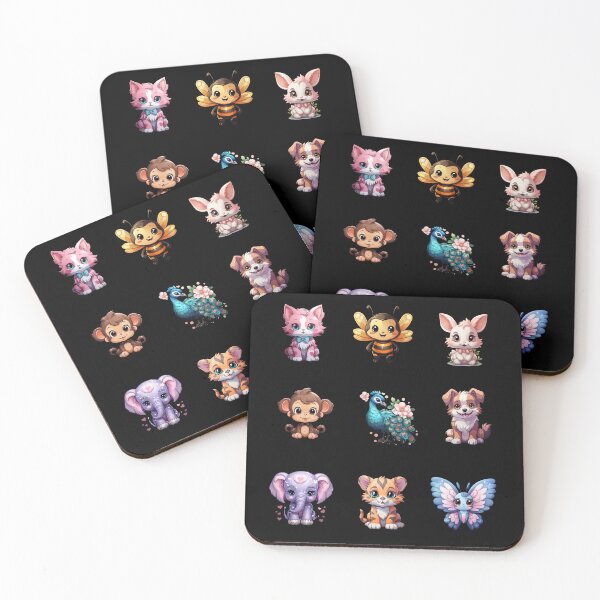 Item preview, bee, cat, dog, elephant, hare, monkey, peacock, tiger, butterfly, kawaii animals, animal designed and sold by PRYMULLART.