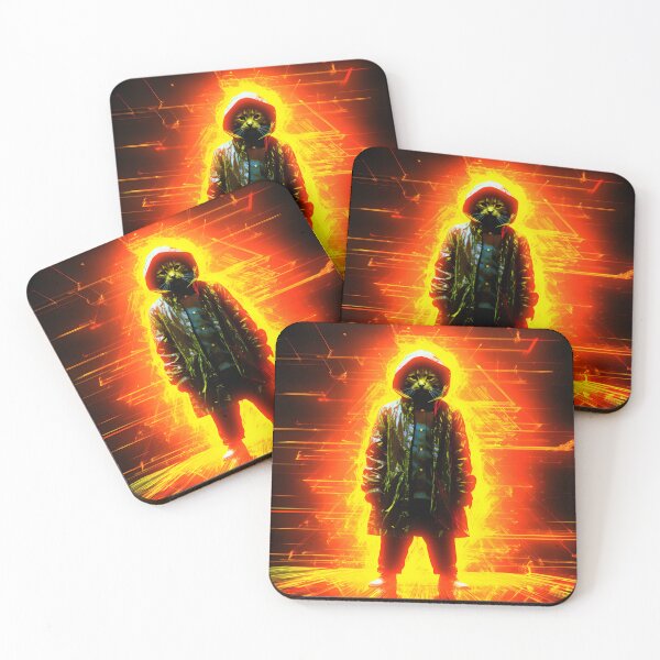 Item preview, A movie poster of a glowing streetcat in the superhero style surrounded by vivid energy explosions designed and sold by AI-Only Creations.