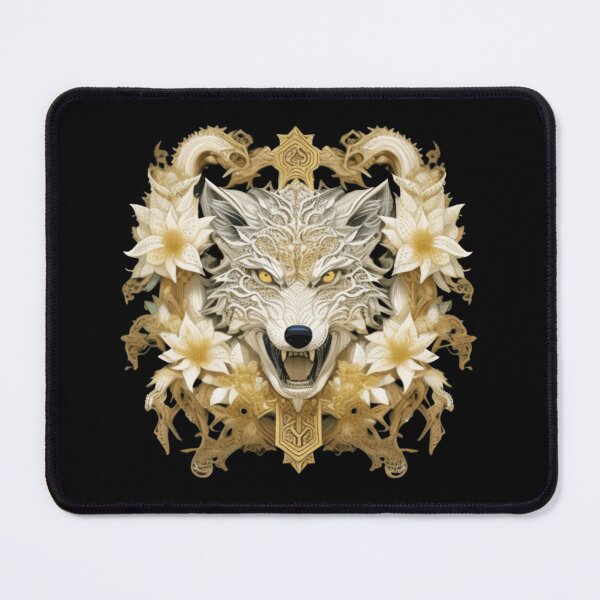Item preview, White wolf floral designed and sold by Roxburylane.