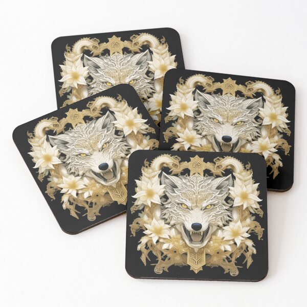 Item preview, White wolf floral  designed and sold by Roxburylane.