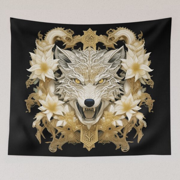 Item preview, White wolf floral  designed and sold by Roxburylane.