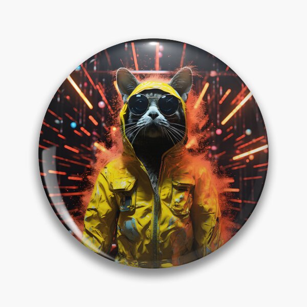 Item preview, Cyberpunk imagery of a streetcat in the style of vibrant stage backdrops designed and sold by AI-Only Creations.
