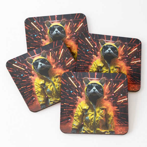 Item preview, Cyberpunk imagery of a streetcat in the style of vibrant stage backdrops designed and sold by AI-Only Creations.