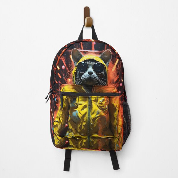 Item preview, Cyberpunk imagery of a streetcat in the style of vibrant stage backdrops designed and sold by AI-Only Creations.